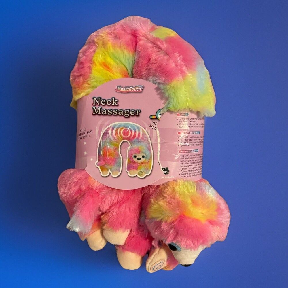 Health Touch Sloth Neck Massager Plush Vibrating Gift U Shaped Multicolor NEW